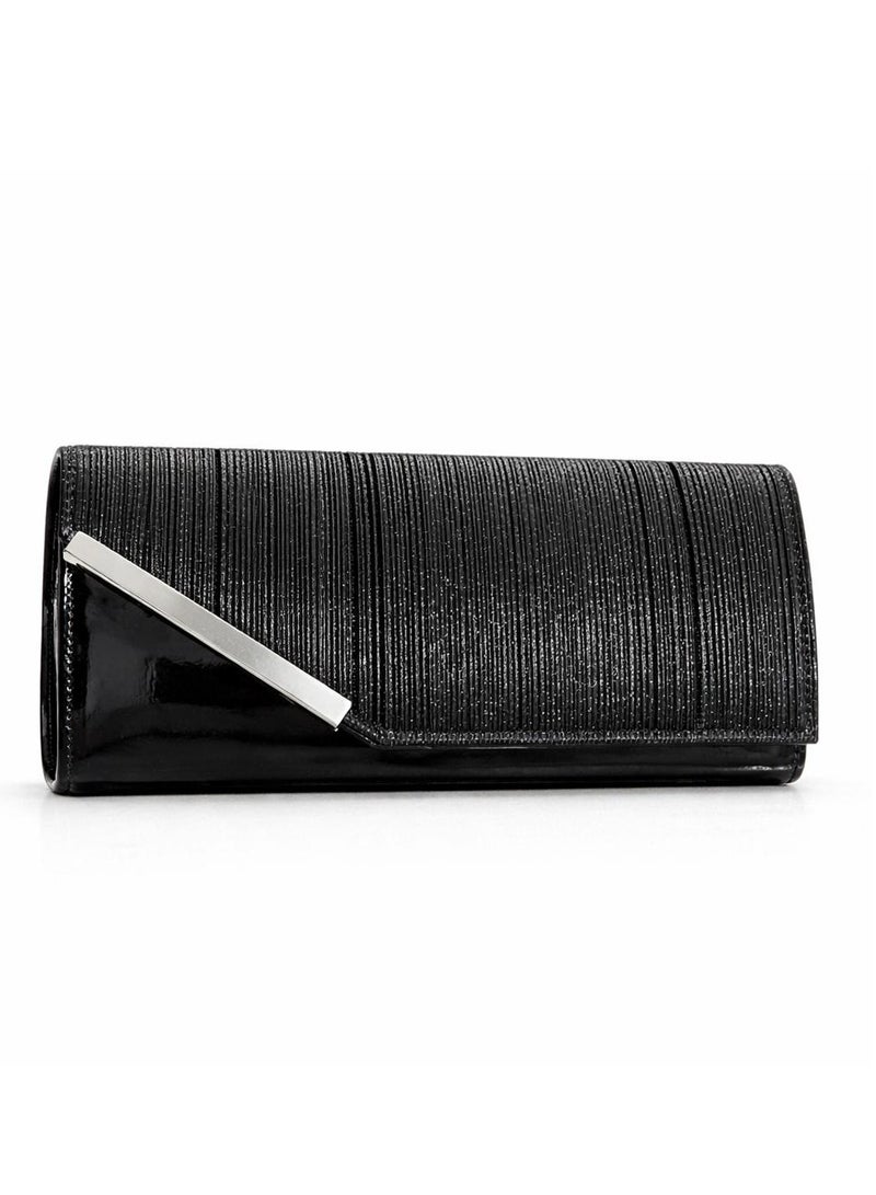 Elegant Women Soiree Handbag Shiny Design Chain Shoulder Strap Evening Bag black - Image 1